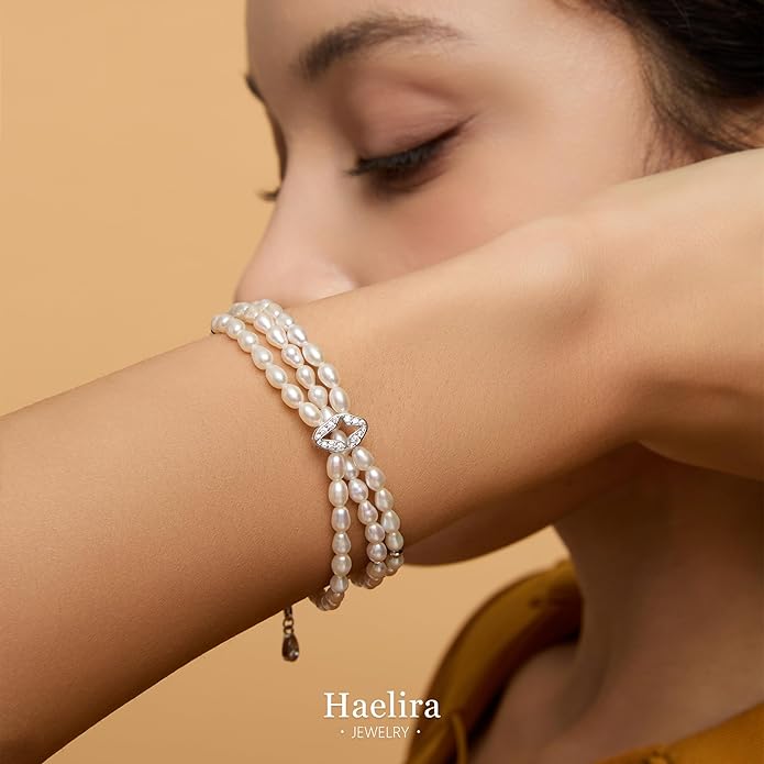 S925 Sterling Silver Four-pointed Star Pearl Bracelets for Women, 8.27 Inch Lucky Freshwater Cultured Pearl Bracelets, Non Tarnish and Hypoallergenic Suitable for Everyday Wear, Perfect Jewelry Gift for Women