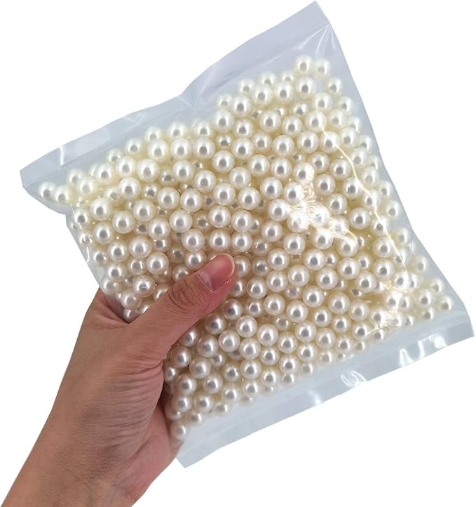 INSPIRELLE 580pcs 10mm Ivory Polished ABS Undrilled Art Faux Pearls for Vase Fillers, No Hole Makeup Beads to Hold Brush Lipstick, Imitation Round Pearl Beads for Table Scatter Home Wedding Decoration