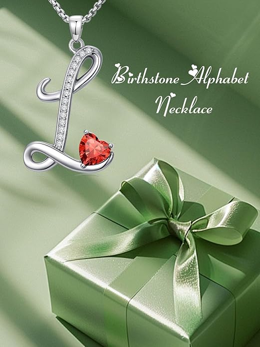 Christmas Gifts for Women Alphabet A to Z Initial Birthstone Pendant Necklaces for Women - 18k White Gold Plated Personalized Name Jewelry Valentine Mothers Day Birthday Gifts for Women Her Girlfriend