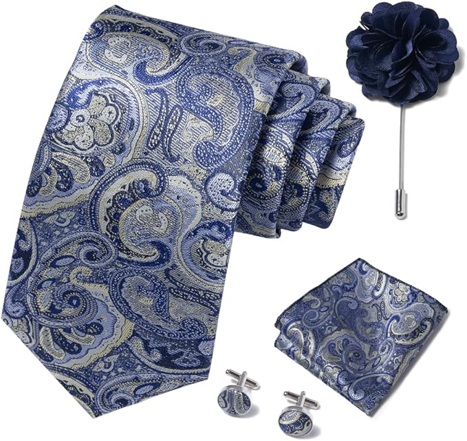 joy alice Ties Set Men Mixed Color Necktie Handkerchief Cufflinks Brooch 3.15 Formal