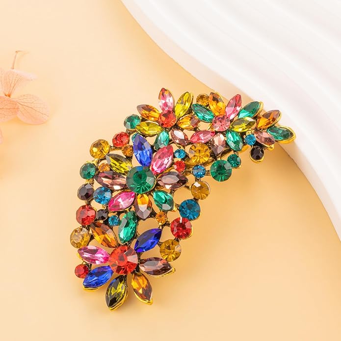 LAXPICOL Vintage Austrian Crystal Flower Leaf Bouquet Clusters Large Big Brooch Pin for Women Gold Tone