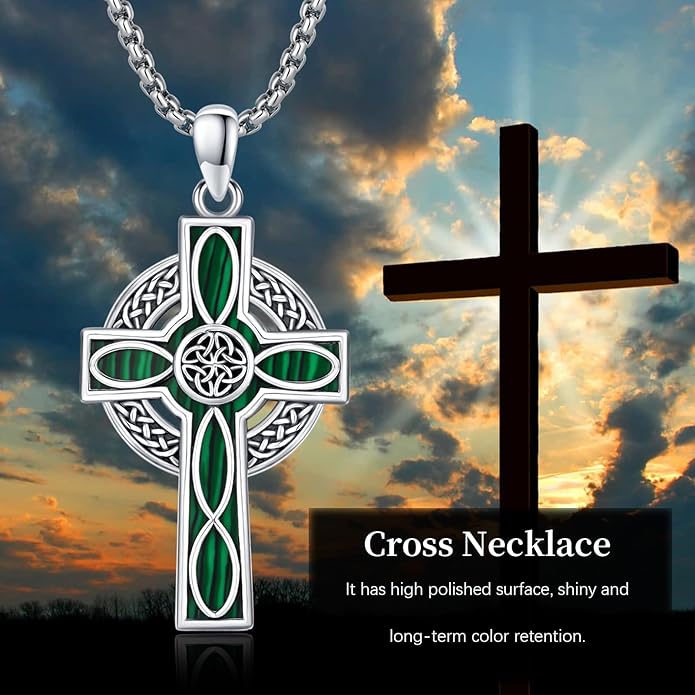 Midir&Etain Celtic Cross Necklace 925 Sterling Silver Cross Pendant Necklace Celtic Viking Irish Jewelry Religious Protective Gift for Men Women