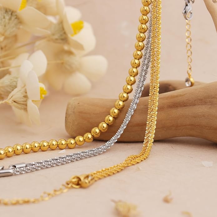 Jean Beau Gold Waterproof Ankle Bracelets for Women, Dainty Simple Non tarnish Foot Anklets Adjustable Summer Beach Jewelry Gifts