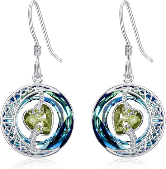 TOUPOP Birthstone Earrings for Women 925 Sterling Silver Moon and Star Dangle Earrings with Blue Crystal BirthdayJewelry Christmas Gifts for Women