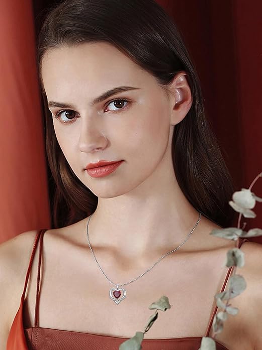 WINNICACA Birthday Gift for Mom Heart Necklace for Women 925 Sterling Silver Birthstone Necklace Jewelry Gift for Women Wife Her Girlfriend Sister