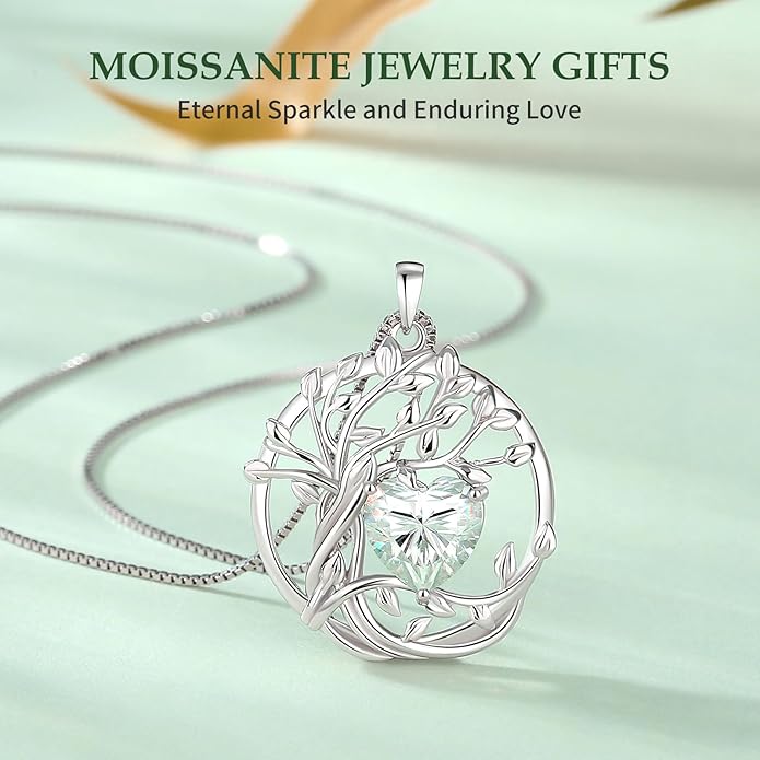 Moissanite Heart Necklaces for Women, 18K White Gold Plated 925 Sterling Silver 1-3CT Moissanite Pendant Jewelry Wedding Anniversary Birthday Christmas Gifts for Wife Mom Girlfriend Sister Grandma
