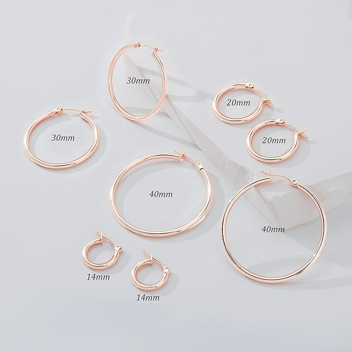 Gold Hoop Earrings Set for Women,14k Gold Plated Gold Hoops with Sterling Silver Post Hypoallergenic Thin Hoop Gold Earrings for Girls Trendy Jewelry Gifts