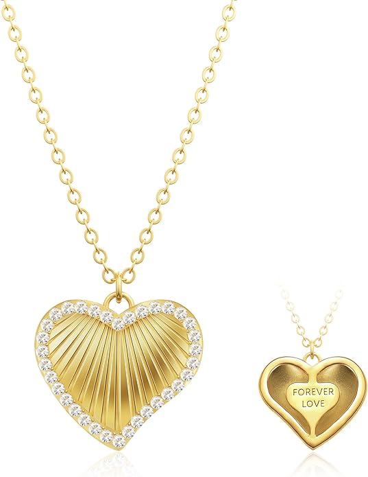 Infinity Heart Necklace,Pendant Necklace for Women Engraved with 'FOREVER LOVE',Heart Pendant Necklace with Cubic Zirconia,Anniversary Eternity Jewelry Gift for Wife or Birthday Present for Women