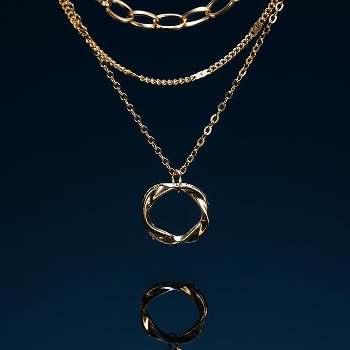 Gold Necklaces for Women Trendy Layered Circle Paperclip Pendant Choker Jewelry