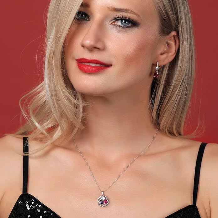 Customized Personalized Women's Necklace with 3 Gemstone Birthstone | 925 Silver Jewelry for Mom Wife Grandma Sister Friend | 18 Inch Chain | Anniversary Birthday Mother’s Day Christmas Valentine's