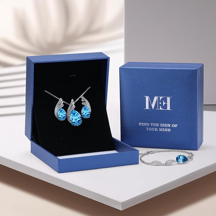 Charming Crystal Jewelry Sets For Women 18K White Gold Plating Bracelet Necklace And Earrings Sets For Wife Girlfriend Or Mothers Idea Gift For Mother's day