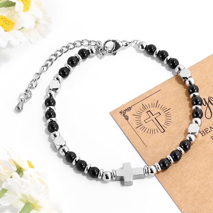 VIBILIA Cross Beaded Bracelets for Women, Inspirational Natural Heart Religious Bracelets for Women, Birthday Christian Gifts for Women on Thanksgiving Christmas Gifts