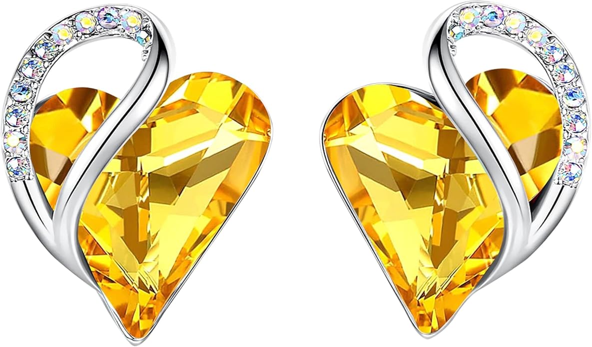 Earrings for Women, Mothers Day Gift for Mom, Heart Birthstone Crystal Stud Earring, Silver Plated Birthday Jewelry