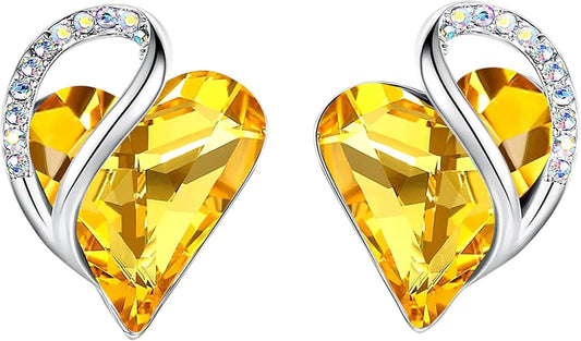Earrings for Women, Mothers Day Gift for Mom, Heart Birthstone Crystal Stud Earring, Silver Plated Birthday Jewelry