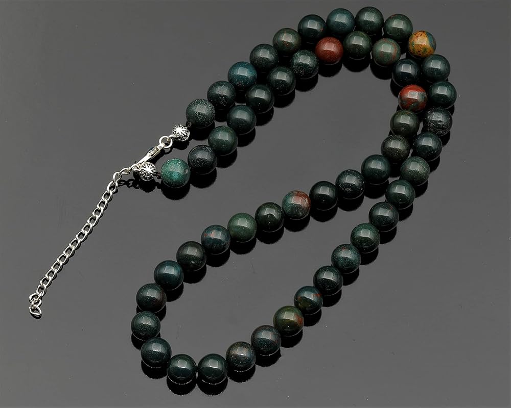 Natural Bloodstone Beaded Choker, Genuine Green Crystal Necklace, Fancy Gemstone Choker, 8mm Beads, Unique Fashion Jewelry, Healing Crystal Chakra Necklace, Durable Stone Necklace, Aries Necklace