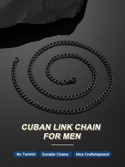 ChainsPro Chunky Miami Cuban Link Chains for Men,Stainless Steel Cuban Chain Necklace,4.8/6/10/14mm Width,No Tarnish& Thick Hip Hop Jewelry,18-30 inch Length, Black/Gold Plated/Silver,Send Gift Box
