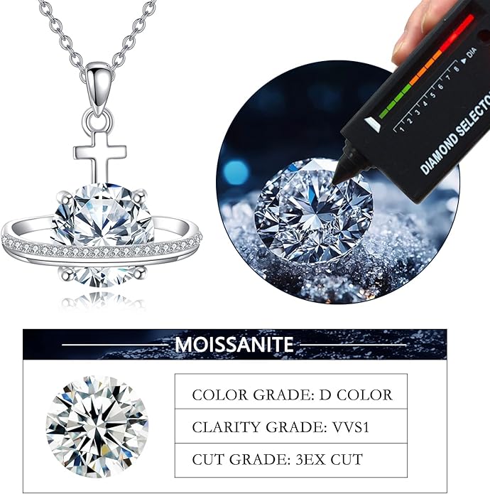 Moissanite Necklace for Women 925 Sterling Silver Eternal Pendant 1ct Lab Diamond Necklace Jewelry Gifts for Wife Girlfriend Mom
