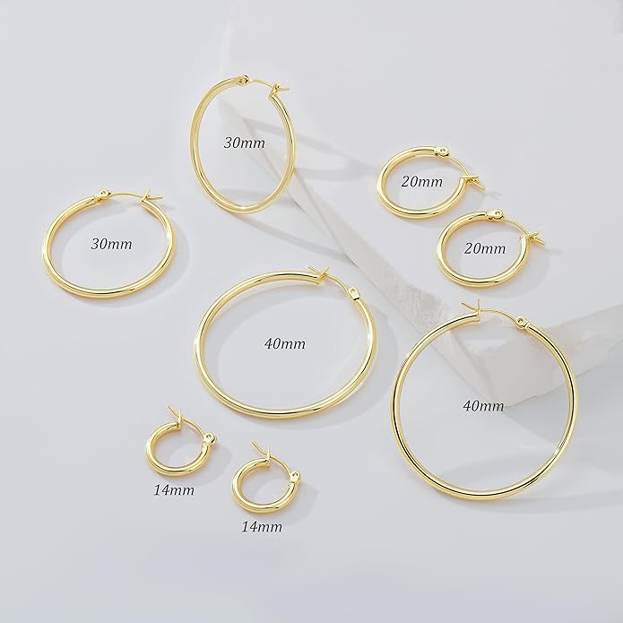 Gold Hoop Earrings Set for Women,14k Gold Plated Gold Hoops with Sterling Silver Post Hypoallergenic Thin Hoop Gold Earrings for Girls Trendy Jewelry Gifts