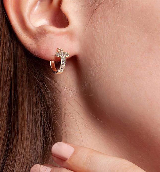 Gold Huggie Hoop Earrings 14K Gold Plated Dainty Chunky Thick Hoop Diamond Cubic Zriconia Inlay Sleeper Tiny Delicate Boho Beach Simple Hypoallergenic Jewelry Gift for Her