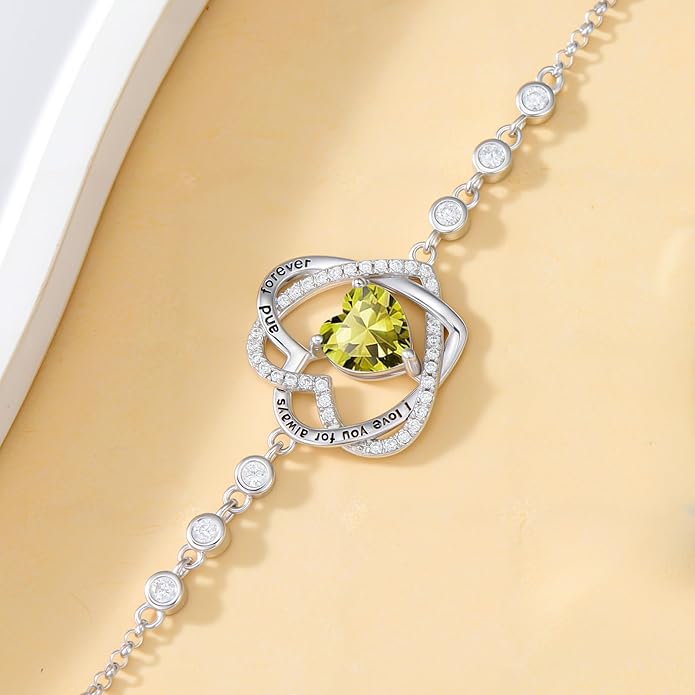 TOUPOP Heart Birthstone Bracelet 925 Sterling Silver Double Heart Bracelet Love You for Always and Forever Jewelry Anniversary Birthday Christmas Gifts for Women Wife Her