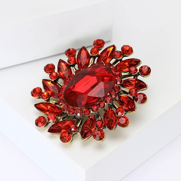 Rhinestone Brooch for Women,Vintage Crystal Flowers Brooch Statement Crystal Glass Lapel Pins Prom Classic Jewelry