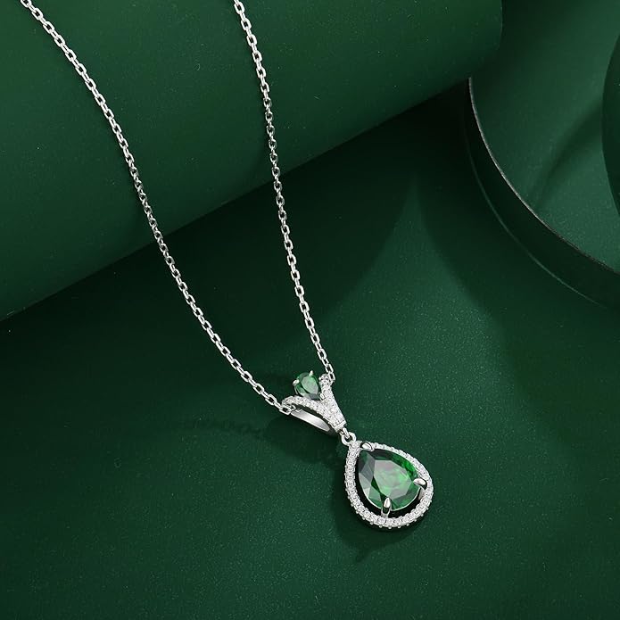 Birthstone Necklace 925 Sterling Silver Tear Drop 5A Cubic Zirconia Pendant Necklace Jewelry Birthday Gifts for Women