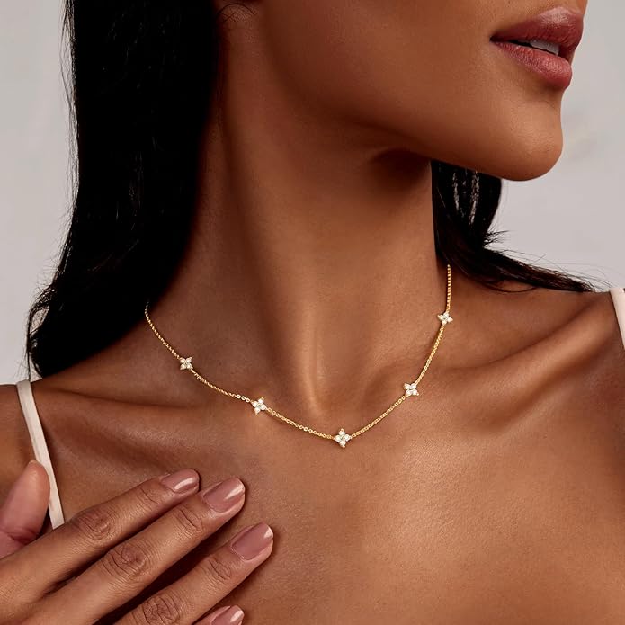 Zeffy Diamond Necklaces for Women, Dainty Gold Necklace 18k Gold Plated Layered Necklaces Simple Gold CZ Diamond Pendant Necklaces for Women Trendy Jewelry Gifts for Girls