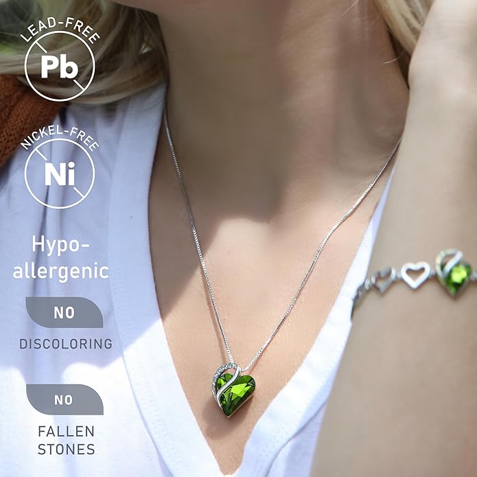 Leafael Necklaces for Women, Infinity Love Birthstone Heart Crystal Pendant, Birthday Jewelry Gifts for Her, Mom, and Wife, Silver Plated, 18 plus 2 inch Adjustable Chain