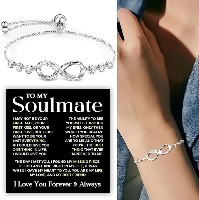 To My Soulmate Bracelet, Soulmate Bracelet For Women, Soulmate's Jewelry Gift From Boyfriend Husband Friend With Message Card And Box Meaning, Valentine Gifts For Her, Birthday Christmas Gifts