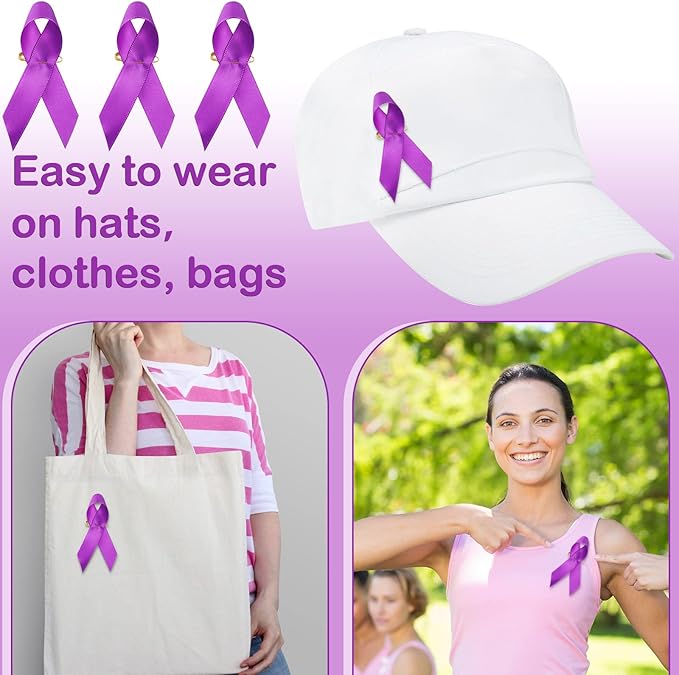 Yunlly 150 Pcs Purple Ribbon Lapel Pins Bulk Domestic Violence Awareness Alzheimer Lupus Cancer Awareness Brooch