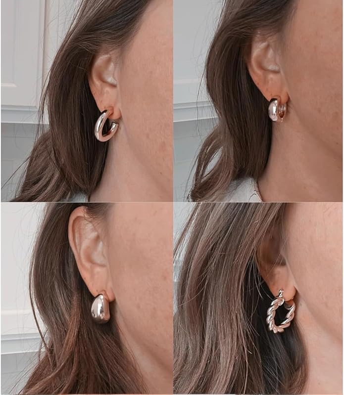 6 Pairs Gold Hoop Earrings for Women, 14K Gold Plated Huggie Hoop Earrings Set Hypoallergenic Lightweight Chunky Open Hoops Jewelry for Gift