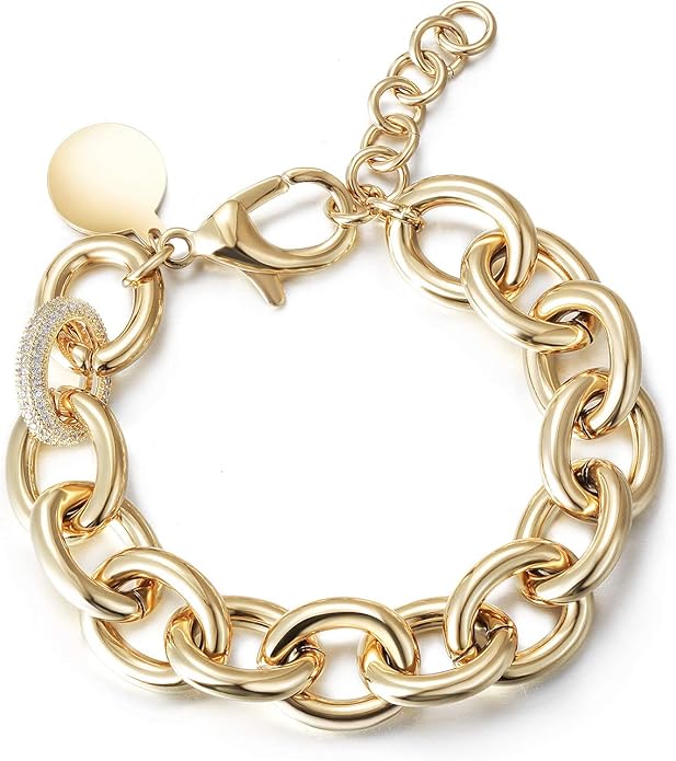 CIUNOFOR Multiple Selection Link Bracelet Designer Brand Inspired Antique Women Jewelry Cable WireVintage Valentine's Day Wide Cuban Curb Link Bracelet Stainless Steel Adjustable Chain for Men and Unisex adults.