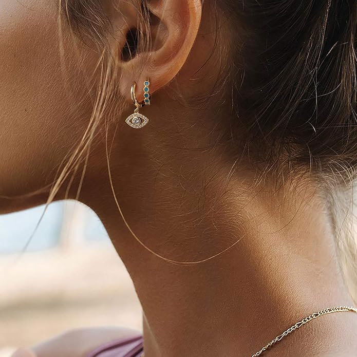 Gold Huggie Hoop Earrings 14K Gold Plated Dainty Chunky Thick Hoop Diamond Cubic Zriconia Inlay Sleeper Tiny Delicate Boho Beach Simple Hypoallergenic Jewelry Gift for Her