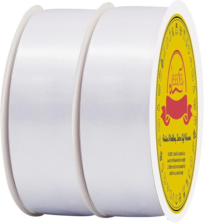 LEEQE 100 Yards White Satin Ribbon Polyester Ribbon for Gift Wrapping Very Suitable for Weddings Party Hair Bow Invitation Decorations and More（1-1/2 inch X 50Yards X 2 Roll）