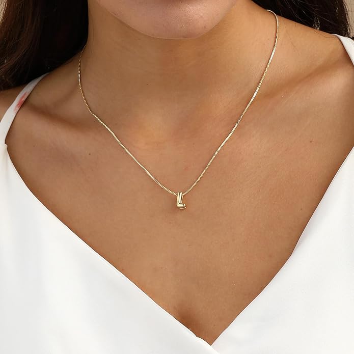 Bubble Gold Letter Necklace for Women, 14k Gold Plated Balloon Initial Necklace, Dainty Gold Necklace for Women, Personalized Bubble Pendant Name Necklace, Fashion Accessories Trendy Jewelry