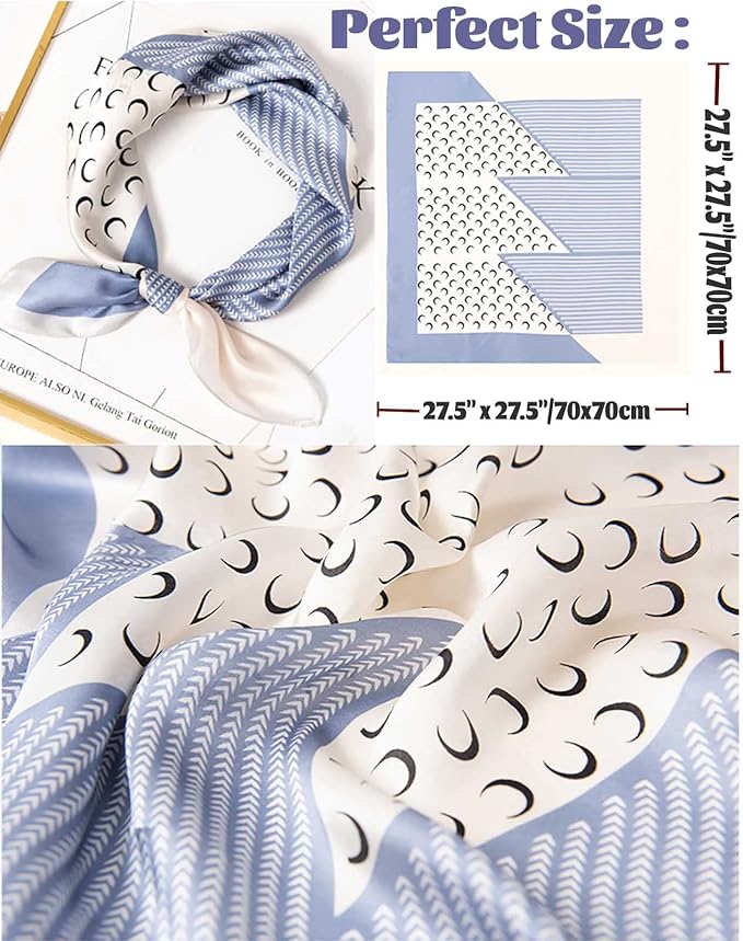 kcctoo 27.5" Mulberry Silk Feeling Head Scarf Women's Fashion Square Neck Satin Scarfs for Bag Hair Scarves Gift