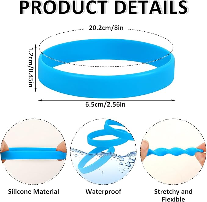 JUNEBRUSHS 24 Pcs Blue Rubber Bracelets, Silicone Wristbands for Women Men Kids, Solid Color Stretch Silicone Bracelets for Teens, Colored Bracelet for Daily Wear Party Favor Gifts Supplies