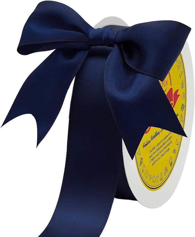 LEEQE Double Face Satin Ribbon 1-1/2 inch X 50 Yards Polyester Navy Blue Ribbon for Gift Wrapping Very Suitable for Weddings Party Hair Bow Invitation Decorations and MoreDecorations and More