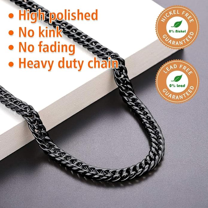 FindChic Men Curb Chain Necklace 18K Gold Plated/Stainless Steel/Black Chunky Double Tight Cuban Link Hip Hop Neck Chains for Men Boys 3.5MM/5MM/6MM/7MM/9MM/12MM 14''-30'' 8 Length Options (Send Gift Box)