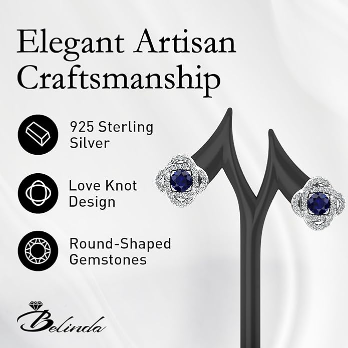 Women 925 Sterling Silver Cute Love Knot Sparkling Gemstone Push Back Stud Earrings Hanging Pendant Necklace Beautiful Fine Jewelry Accessory Set, 1.65 Carat