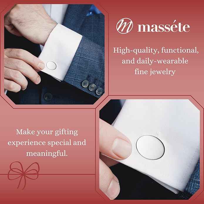 MASSETE Sterling Silver Cufflinks for Men Personalized with Engraved Initials or Name Gift for Men - Made in Italy