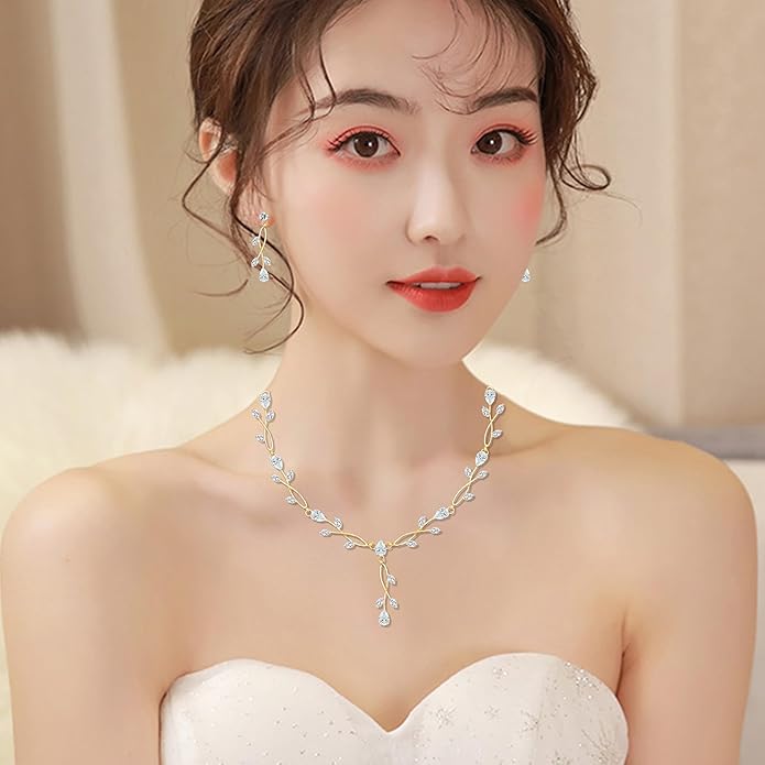 Elegant Bridal Jewelry Sets Clear Cubic Zirconia Wedding Necklace Earrings Bracelet Set for Birdes Bridesmaids CZ Prom Jewelry