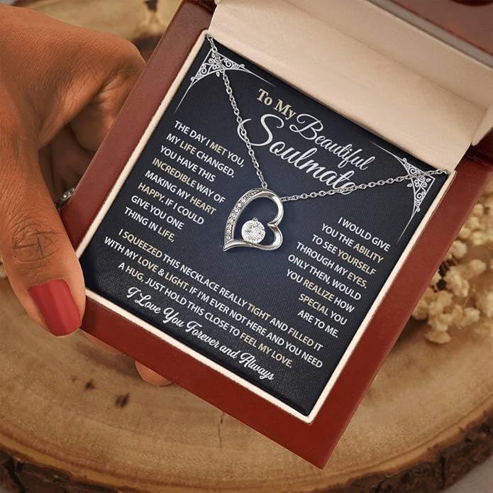 To My Beautiful Soulmate Necklace Romantic Gift for Girlfriend Wife With Message Card & Gift Box, Perfect for Anniversary Birthday Christmas or Valentine’s Day