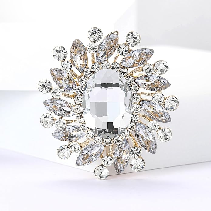 Rhinestone Brooch for Women,Vintage Crystal Flowers Brooch Statement Crystal Glass Lapel Pins Prom Classic Jewelry