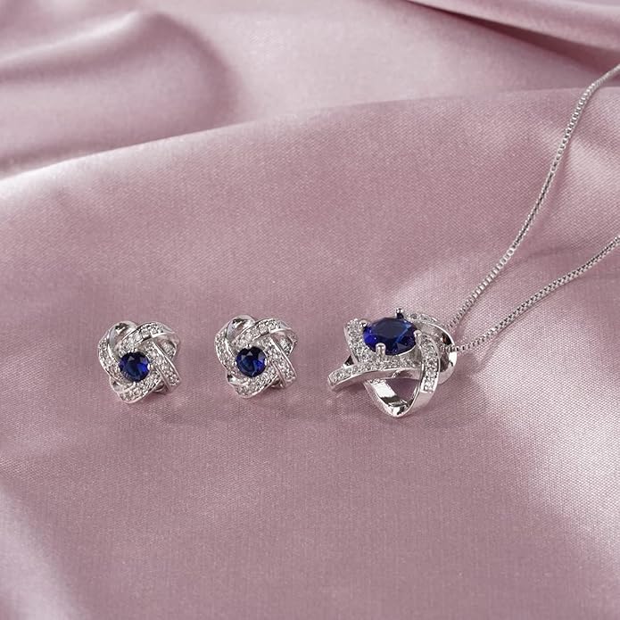 AMYJANE Bridal Jewelry Set for Women - Crystal Cubic Zirconia Love Knot Necklace Stud Earrings Elegant CZ Jewelry Set for Wedding Bride Bridesmaids Gift Set