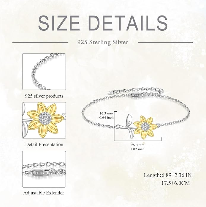 Mustard Seed Cross/Paw Print/Butterfly/Sunflower/Compass/Moss Agate Bracelet for Women 925 Sterling Silver Graduation Link Bracelet Jewelry for Women