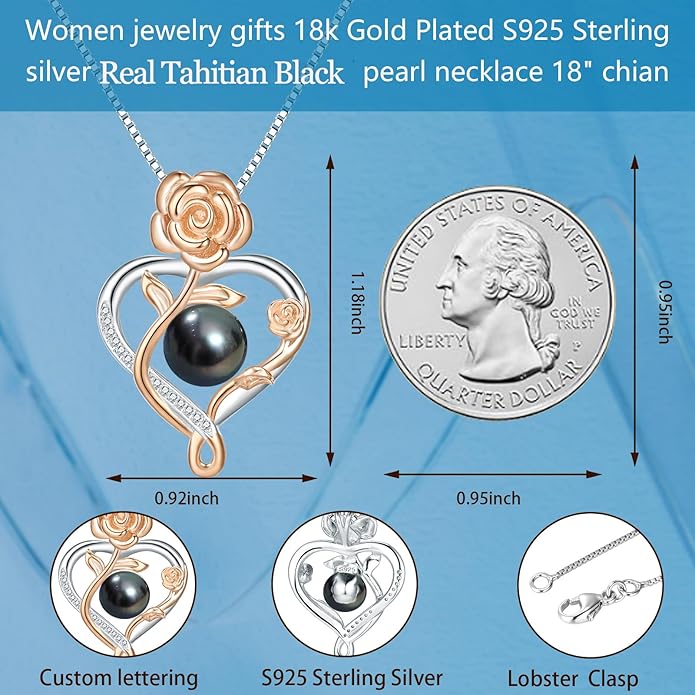 Birthday Gifts for Women Wife- Tahitian Black Pearl Necklace - Valentine's Christmas Day Mothers Day Build Your Mom Wife Girlfriend Best Gifts for Women