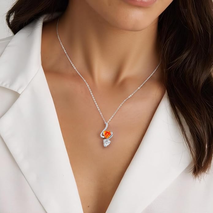 LOUISA SECRET 925 Sterling Silver Opal Birthstone Necklace, Unique Tiny Double Heart Pendant Jewelry, Engraved with "S925 I Love You" Best Birthday Gift for Women Wife Girlfriend Mom Her, Christmas Day Valentine's Day Anniversary Mother's Day