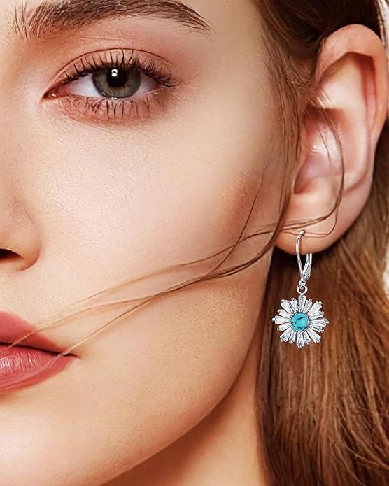 BDL Genuine Turquoise Jewelry for Women, Sterling Silver Earrings and Necklaces for Women, Leverback Dangle Drop Earrings Jewelry…