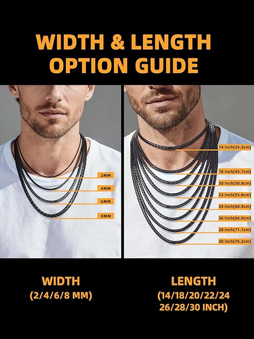Bestyle 18K Gold Plated/Silver/Black Chain for Men, Hypoallergenic 2/4/6/8mm Stainless Steel Flat Link Chain Necklace for Men & Women Hip Hop Jewelry, 14-30"